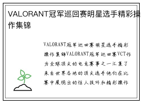 VALORANT冠军巡回赛明星选手精彩操作集锦