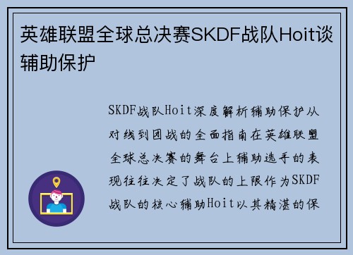 英雄联盟全球总决赛SKDF战队Hoit谈辅助保护