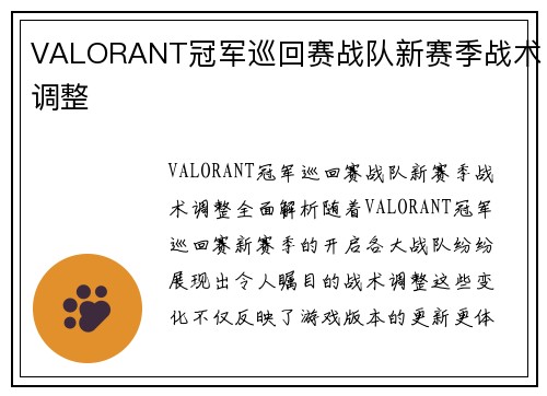 VALORANT冠军巡回赛战队新赛季战术调整